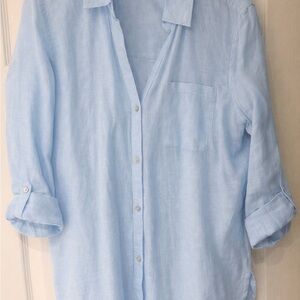 Sigrid Olsen 100% Linen Button-Up Tunic – Light Blue – Size M